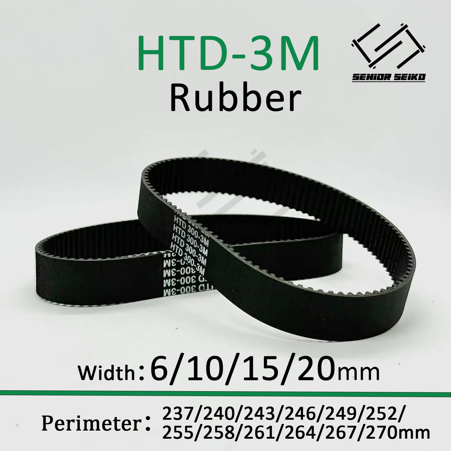 HTD3M Timing Belt Length 237/240/243/246/249/252/255/258/261/264/267/270mm Width 6/10/15/20mm Pitch 3mm Closed Synchronous Belts