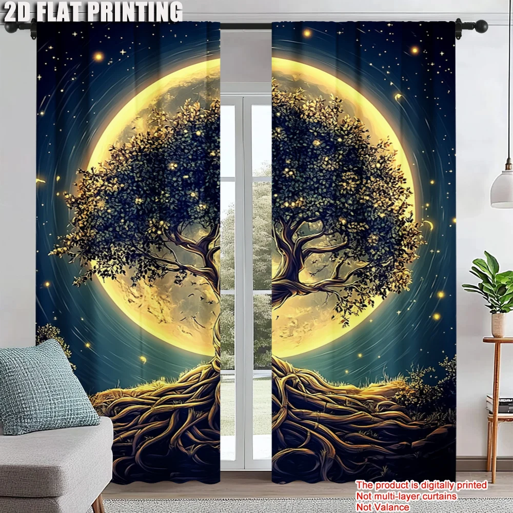 

2Pcs Coastal Forest Tree Print Curtains Rod Hole Design For Kitchen Living Room Office Bedroom Home Decor Sun Privacy