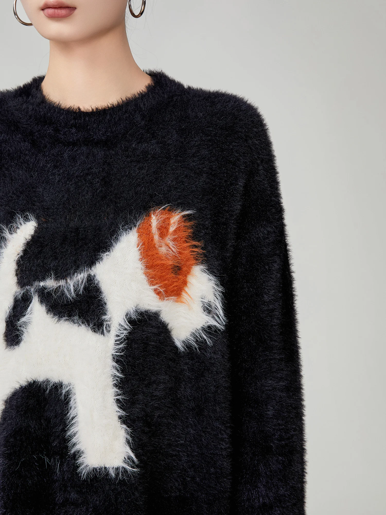 

Женский свободный свитер с круглым вырезом и принтом собаки, в корейском стиле, модный, для повседневной носки, из полиэфирного волокна