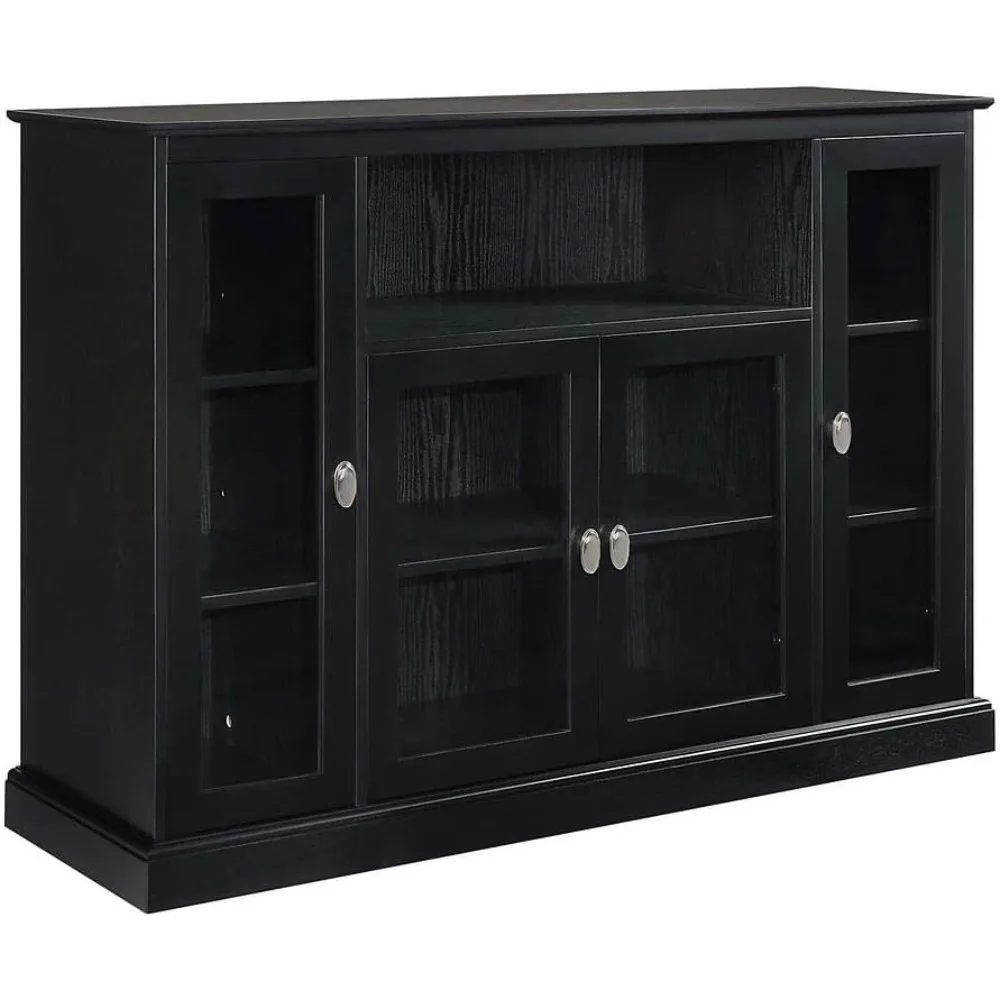 Summit Highboy TV Stand with Storage Cabinets and Shelves , Black