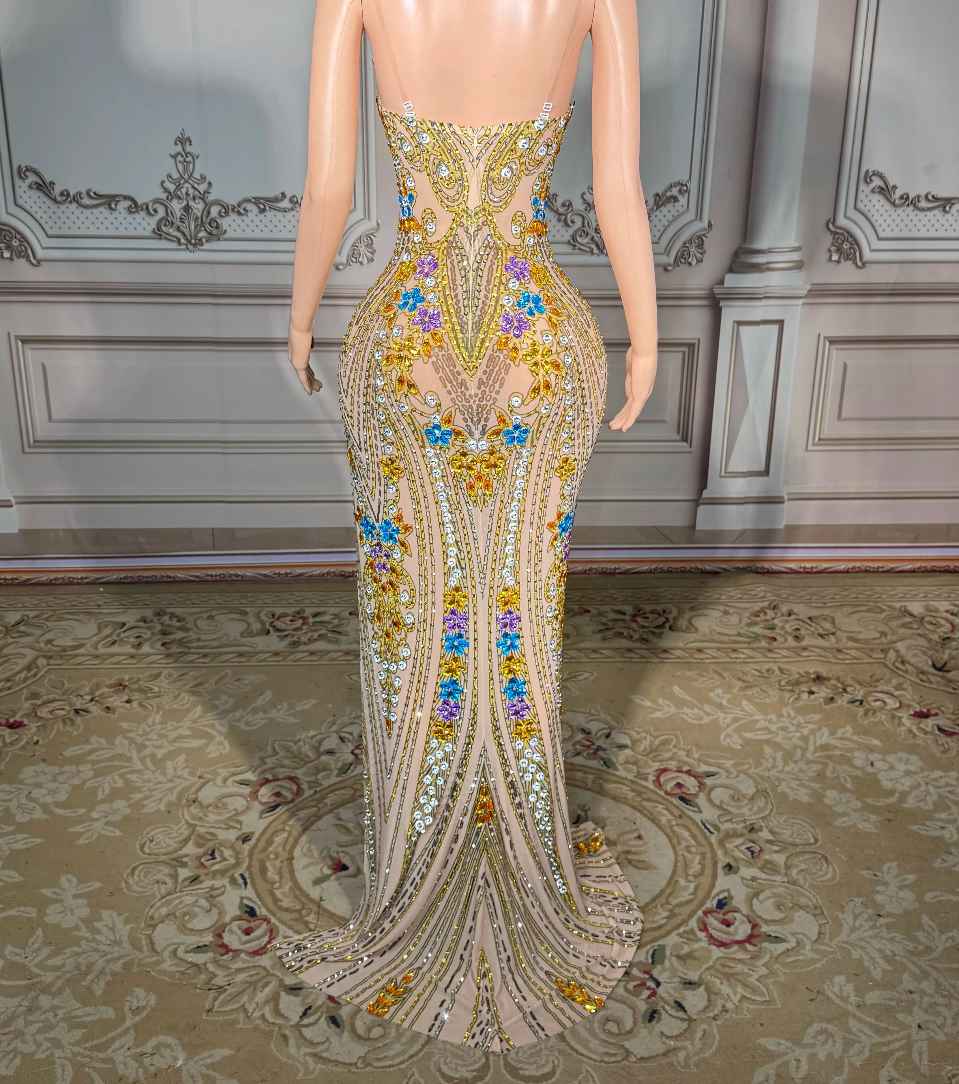 ZD strass longue une pièce robe Maxi pure paillettes fête Clubwear tenue de célébrité robe de soirée glamour