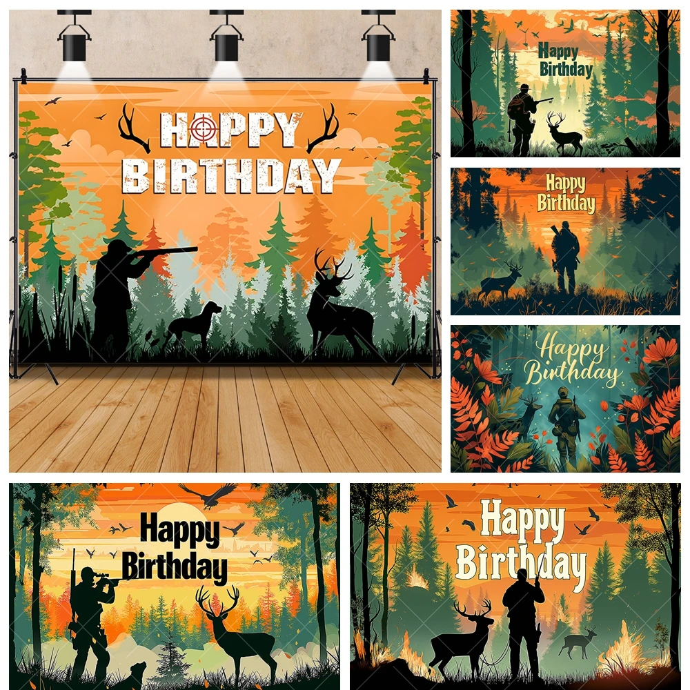 Hhunting Forest Hunter Sunset Camouflage Pattern Boy Kids Gift Party Backdrop Custom Kid Room Wall Decor Photo Studio Background