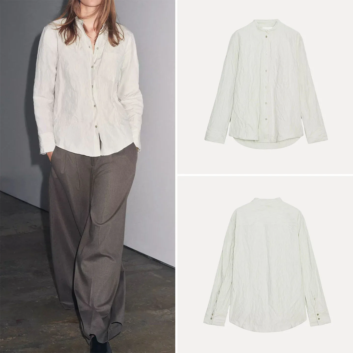 

Z Women's Faion irt 2025 New Sle Striped Pleated Effect Straight Cut Long Sve Breathable Casual Wear for Girls