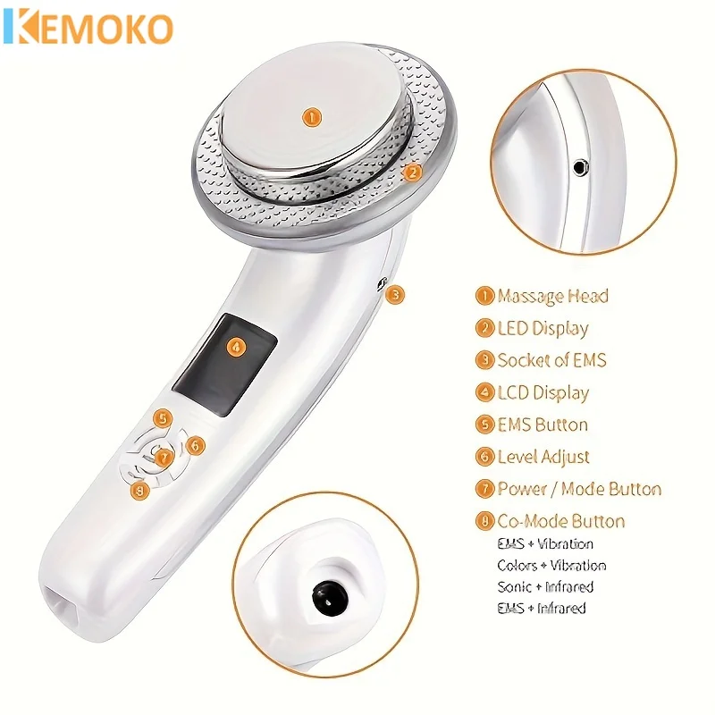 Outils de soins du visage à thérapie infrarouge LED, machine amincissante à ultrasons EMS, cavitation galvanique, masseur de forme du corps, 6 en 1