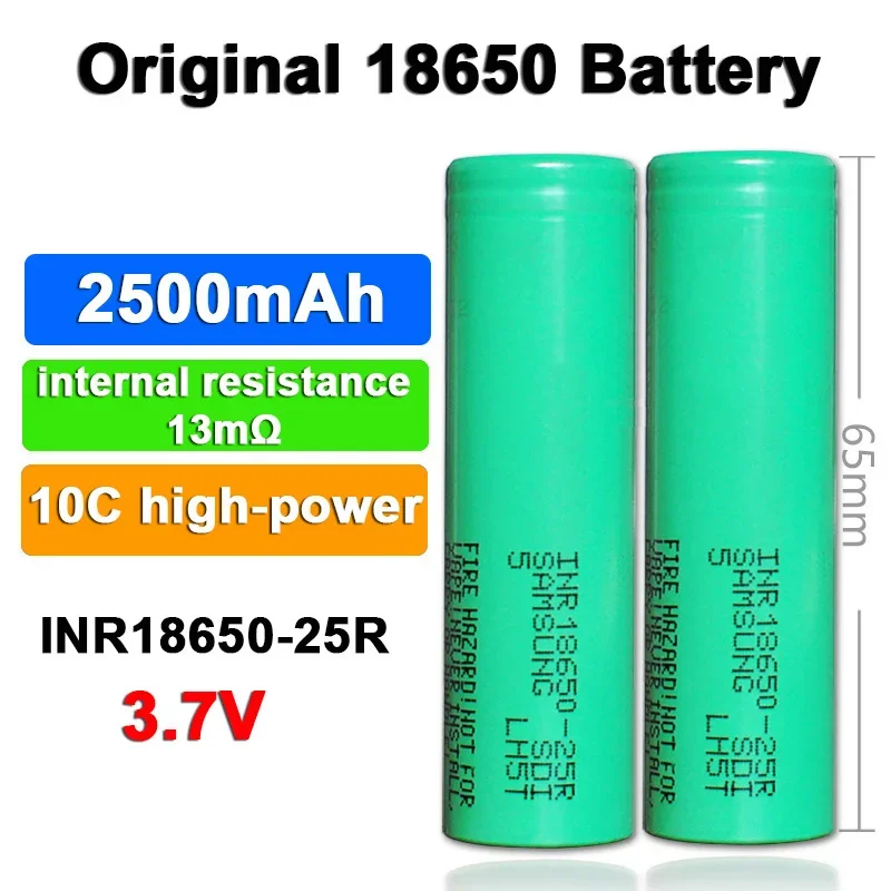 100% Original INR18650 25R 1865 2500mAh 3.7V 18650 Battery Lithium Oplaadbare Batterijen Hoge Stroom Ontlading 20A Power Cell