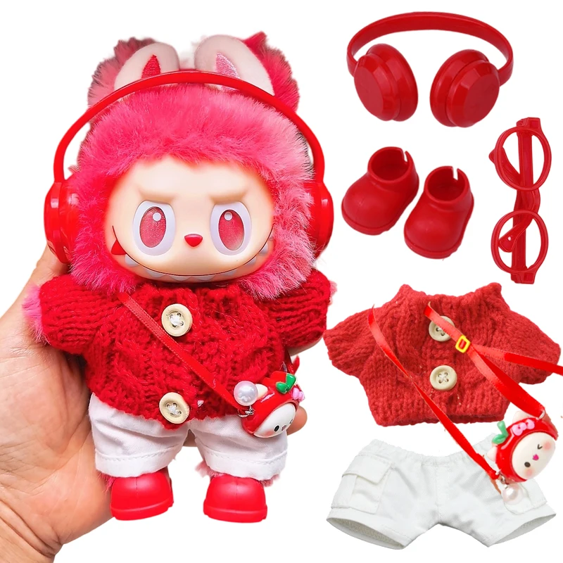 

Red Sweater Set For 17cm Ropa Labubu 3.0 v1/v2/v3 Doll Sweater Outfit Elegant Design Cloth Cute Outfit Accessories