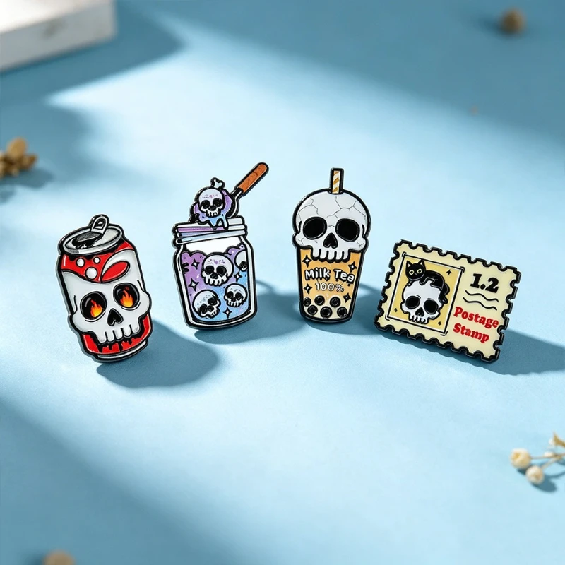 Cartoon Dark Style Halloween Skull Brooch Stamp Metal Enamel Pin Badge DIY Clothing Bags Shoes Hat Scarf T-shirt Jeans Accessory