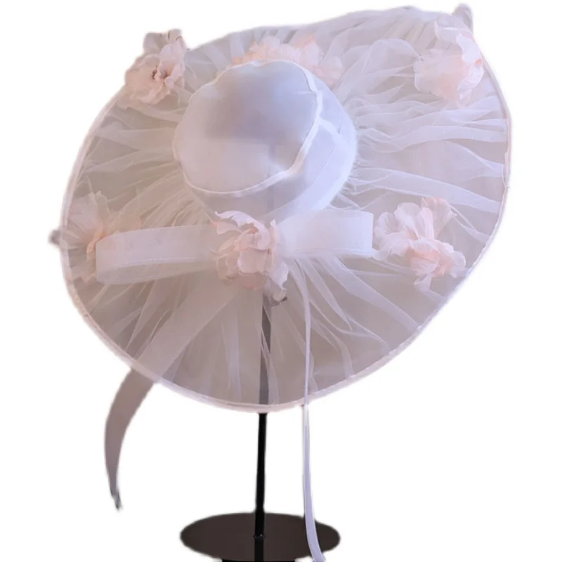 Moda casamento chapéu feminino chapeau ceremonie mariage francês elegante fada beleza flor exagerada topo chapéu branco cabeça flor