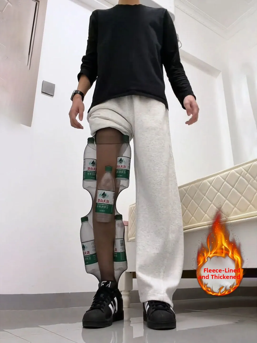 Men's Winter Fce Lined Wide Leg Pants Casual Flared Trousers Slimming Effect Comfortable Spor Loose Fit Low Waist Long