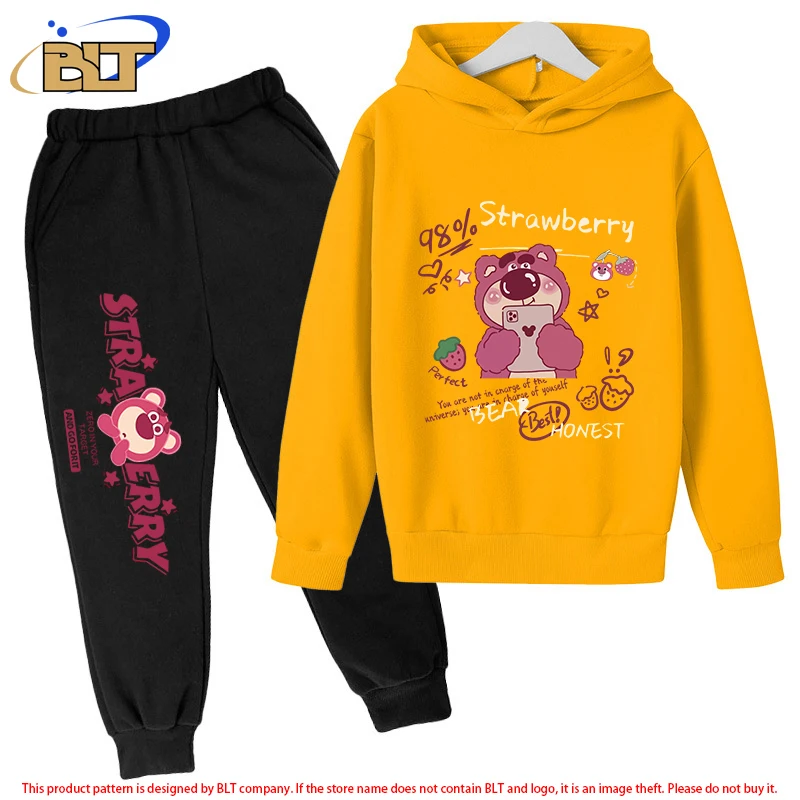 

Lotso Bear Yellow Children's Fleece Hoodie Set Sports Sweatshirt Pants Two-Piece Set for Boys and Girls