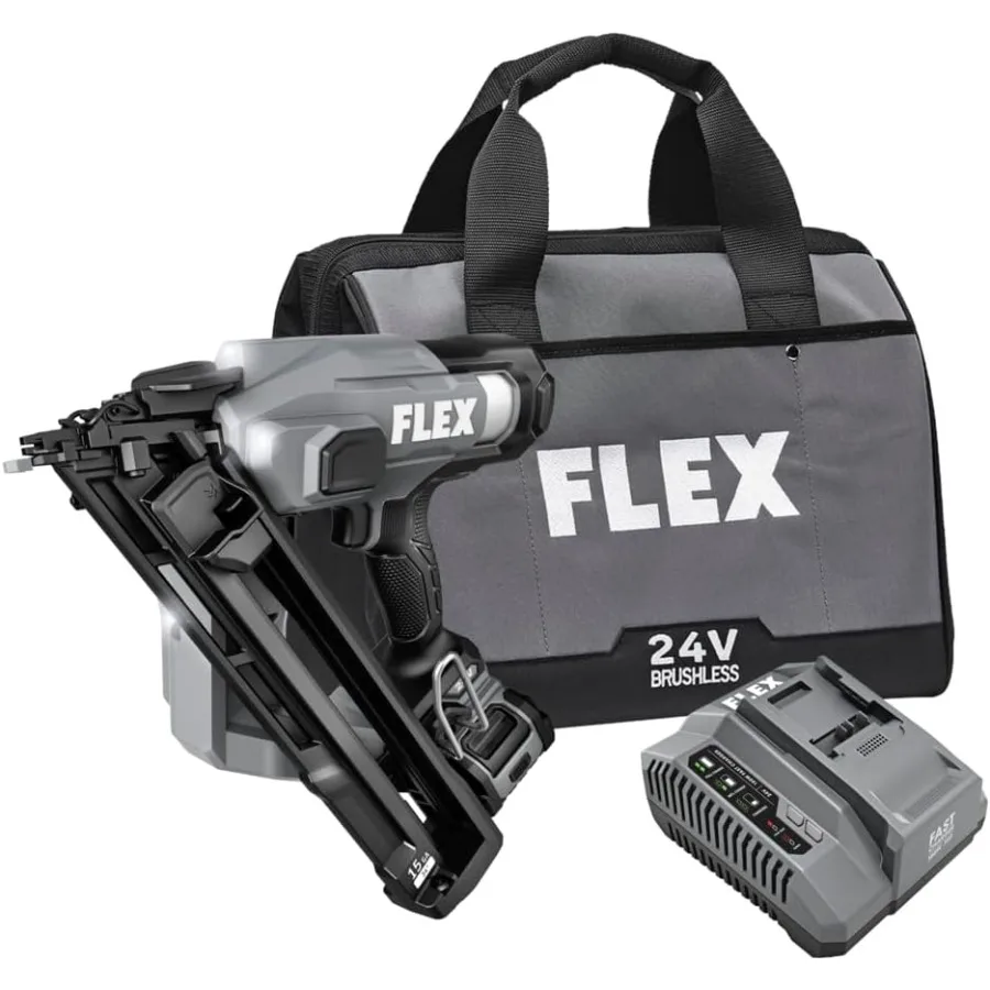 24 V bürstenloses, kabelloses 15 Gauge 1-1/4 Zoll bis 2-1/2 Zoll Nagler-Set mit abgewinkelter Oberfläche, 2,5 Ah Lithiumbatterie und 160 W schnell