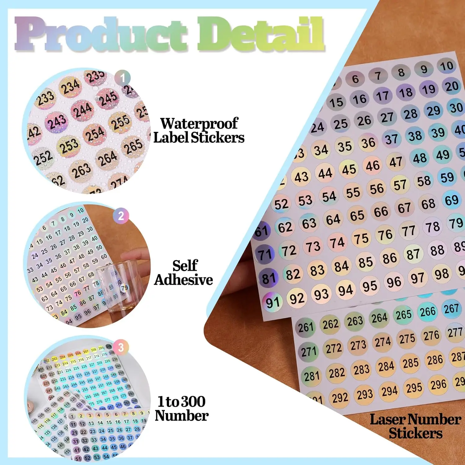 12/24 Sheets 0.4Inch Waterproof Number Stickers,Self-Adhesive Laser Consecutive Numbered Stickers for Work Scenarios