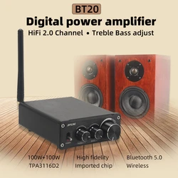 HiFi 2.0 Full Digital Audio Power Amplifier TPA3116D2 100W*2 Bluetooth 5.0 tonal treble and bass adjustment BT20