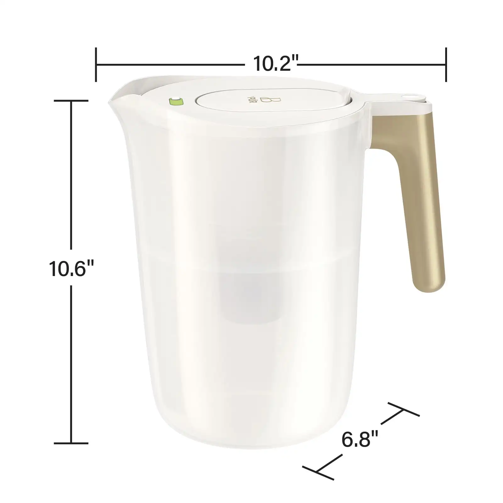 12 Cup Water Filtration Pitcher, W 10.2" x H 10.6" x L 6.8", White Icing