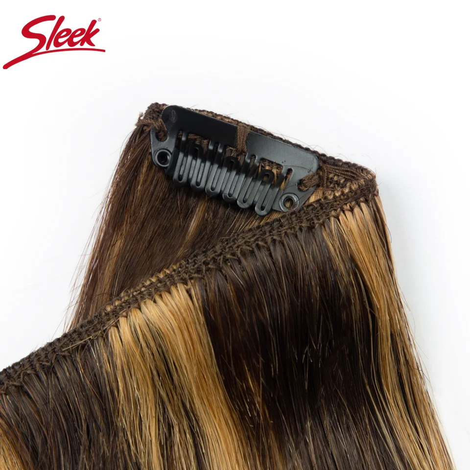 Sleek Clip In Hair Extensions Human Hair Brazilian Straight Clip In Highlight P4/27 Color Clip Ins Remy Hair 7Pcs Set For Women