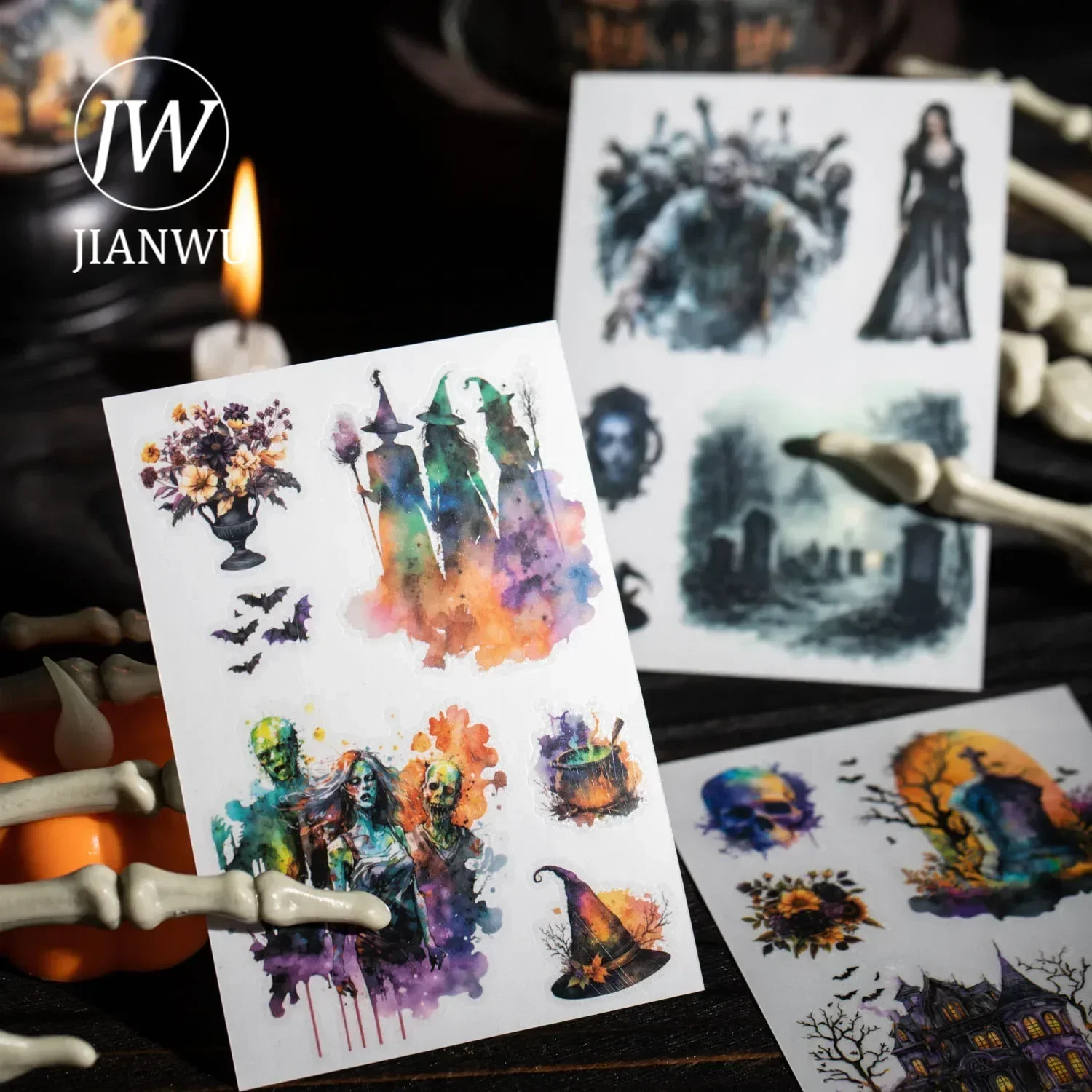 JIANWU Gothic Siege Series Vintage Dark Halloween Material Collage PVC Transfer Sticker Creative DIY Journal Stationery