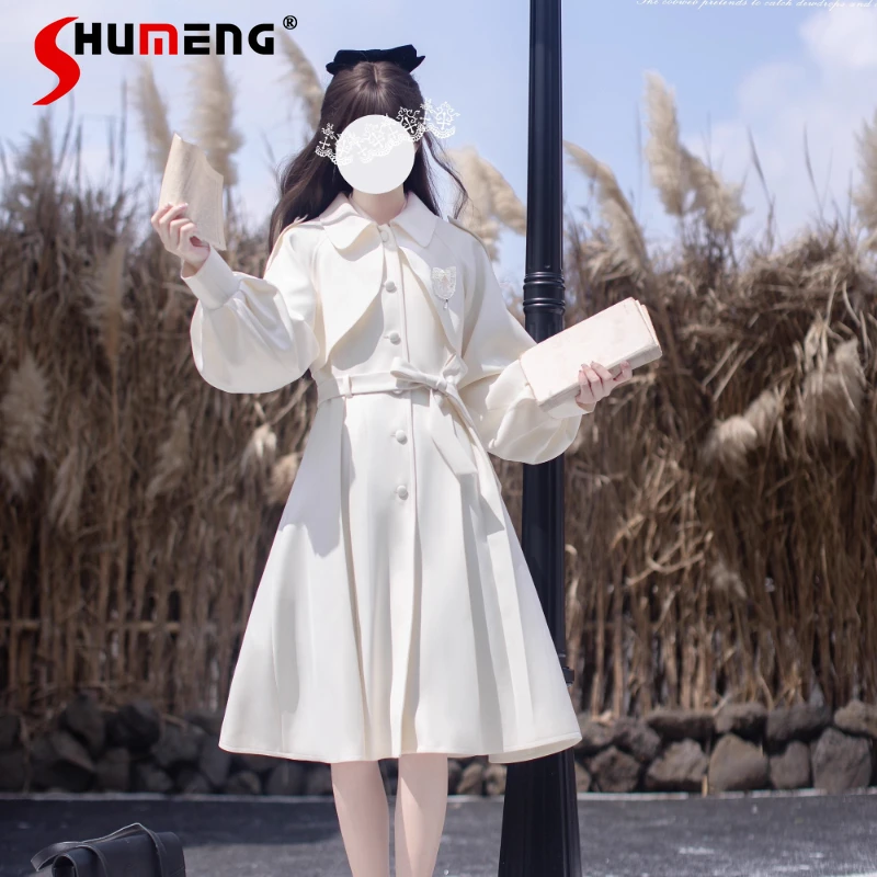 Белая накидка-тренч в стиле японской Лолиты