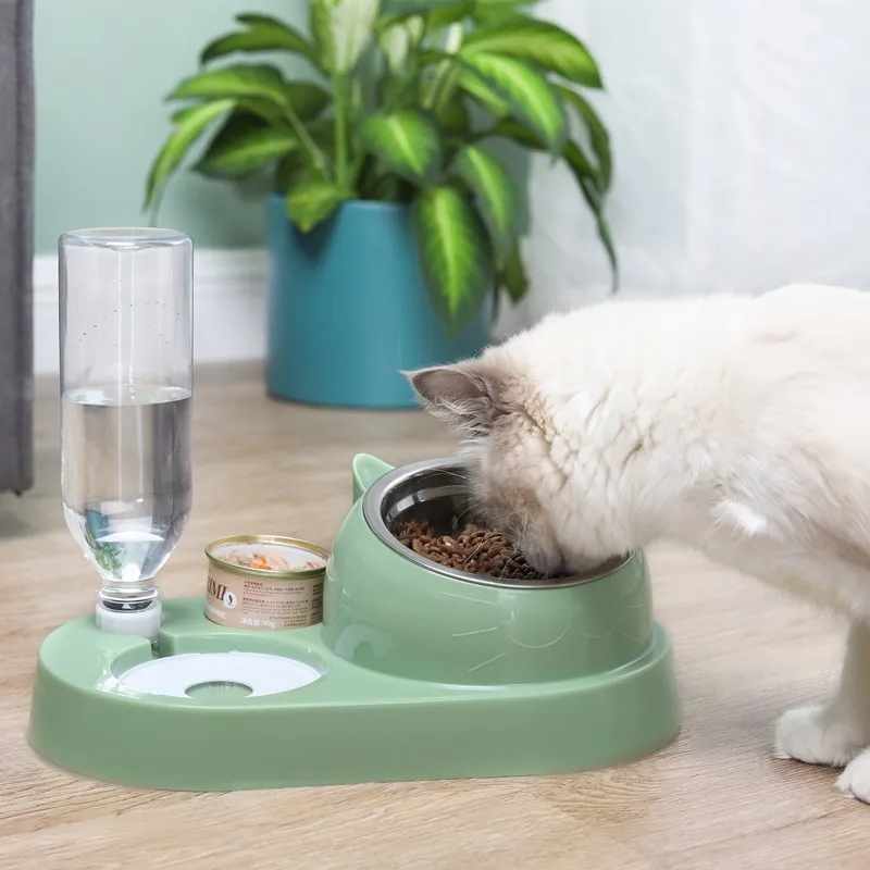 Pet Cat Bowl Automatic Feeder Water Dispenser Cat Bowl Stainless Steel Pet Bowl Feeder Protects Cervical Vertebrae Against