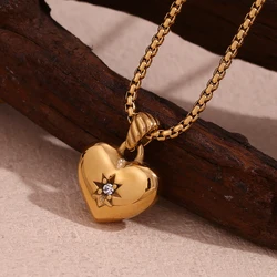 E.B.belle Cute Classic Square Pearl Chain Buckle Heart Zircon Star Charm Necklace For Women Premium Stainless Steel Jewelry