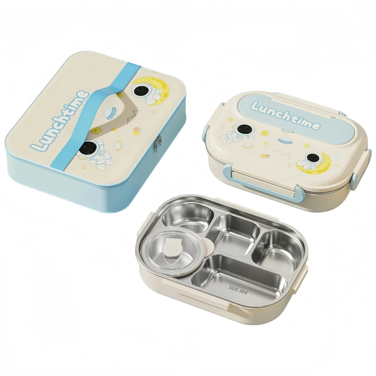 

Leakproof Stainless Steel Lunch Box 5 Compartments Food Container for Work School and For Outdoor with Carry Bag