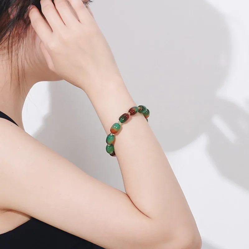 JD Natural Stone Colorful Green Peacock Agates Bracelet Women Elegant Drum Barrel Shape Jade Beads Bangles Jewelry Party Gifts