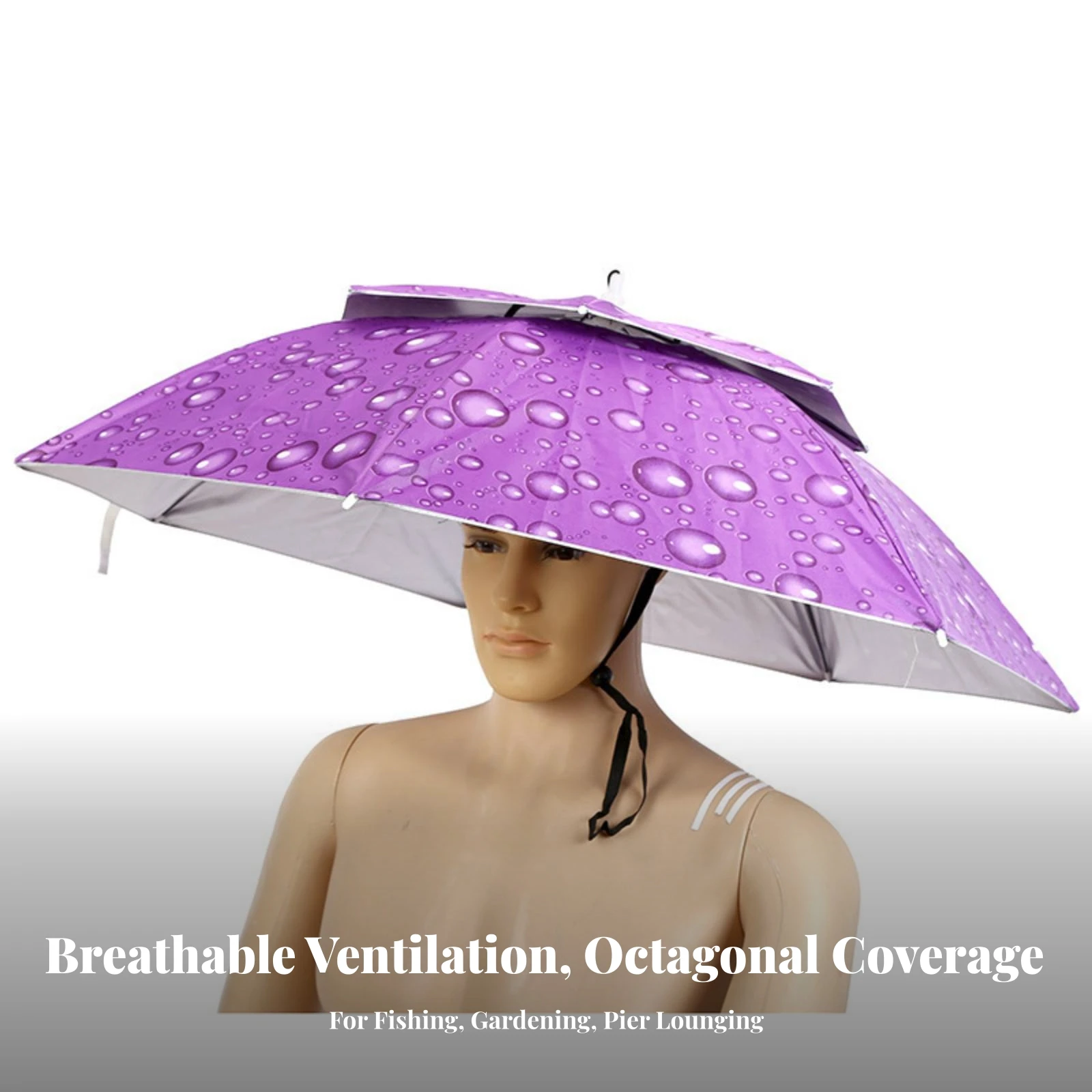 Folding Umbrella Hat with Chin Strap Lightweight Folding Umbrella Hat Sturdy Fun for Anglers, Fishing, Gardening