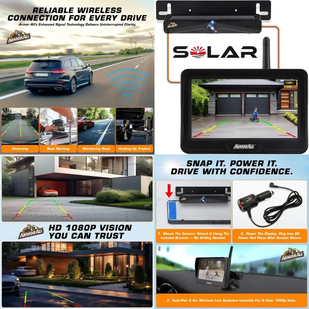 Solar Wireless Backup Camera:5" HD 1080P Monitor,3 Mins DIY Installation & 5000 mAh Battery Powered Solar Back Up Camera Systems