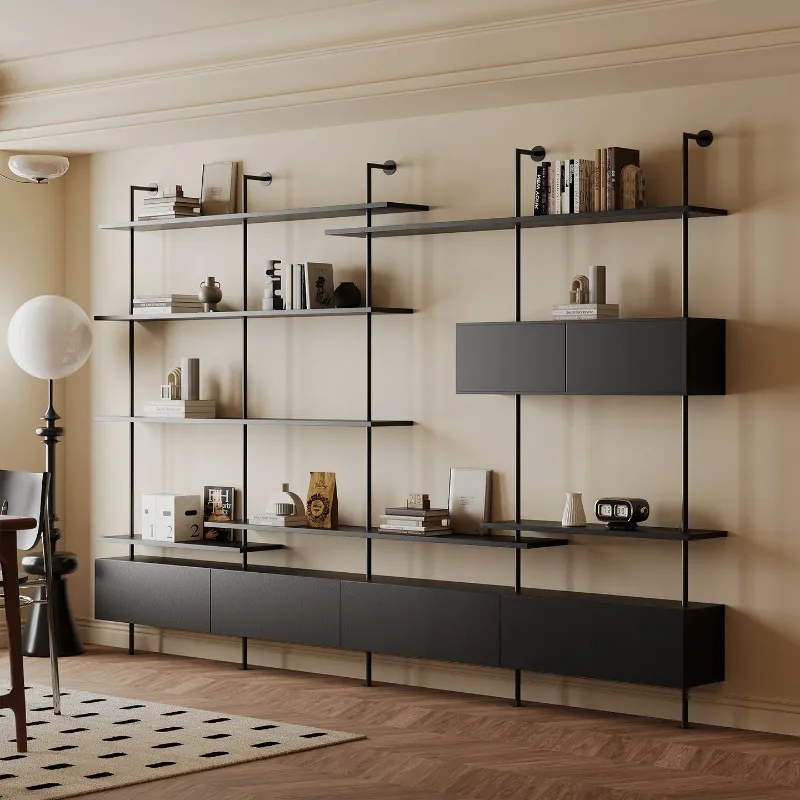 u*-Italian Minimalist Bookcases Mid-Century Style Storage Cabinet Living Room Iron Shelf Study Home Furniture