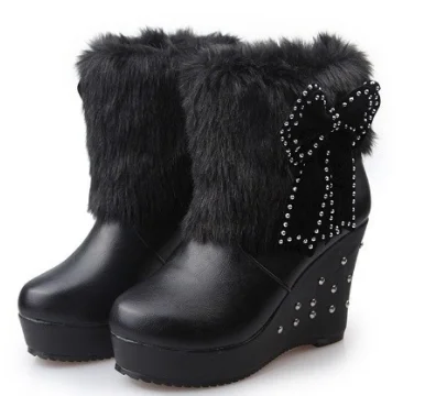 Women Boots Winter New Casual High Heels Warm Boots Thickened Fluff Wedge Shoes Fashion Outdoor Platform Snow Boots Women