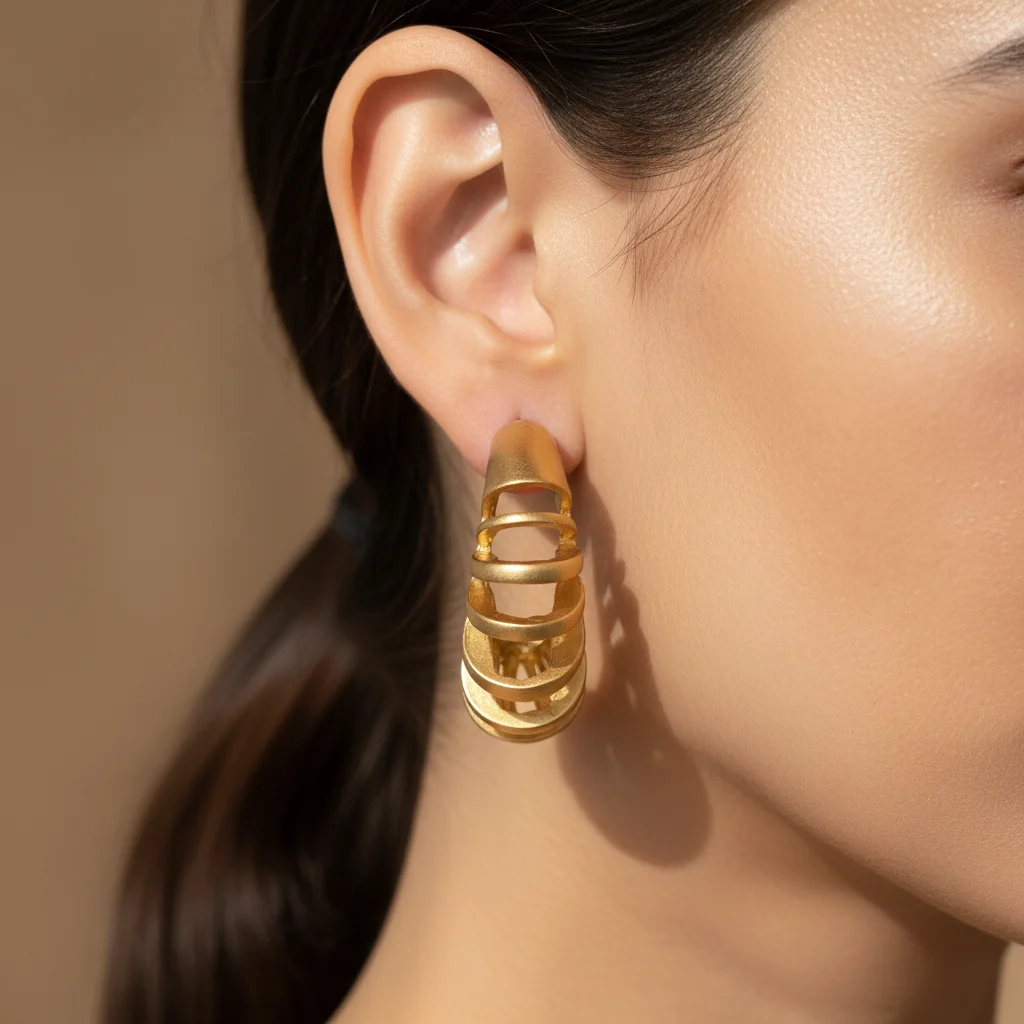 

Chic 18K Gold Plated Spiral Hoop Earrings for Women - Unique Matte Finish Statement Jewelry for her Daily Party Ear Charm