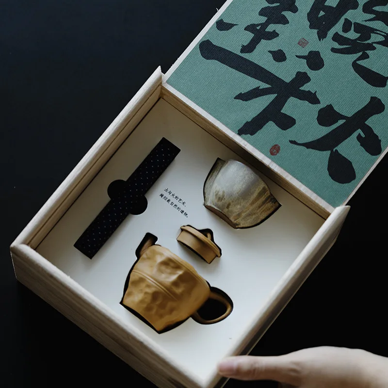Fanyu Autumn Evening Breeze Teapot And Cup Set In Wooden Box Mixed Japanese-Style Tea Set Handmade Ceramic Souvenir