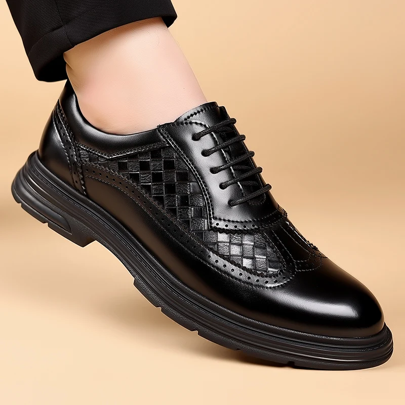 Luxury Men Brogues Leather Shoes Black Horsebit Loafers Lace Up Formal Men Dress Shoes Wedding Office Casual Shoes For Men