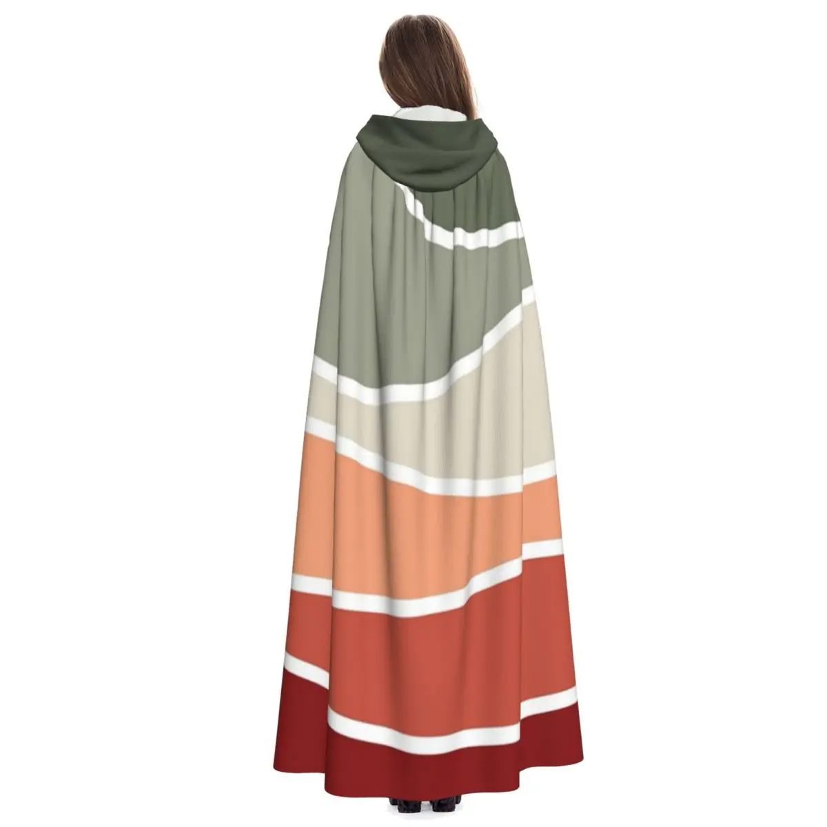 الأخضر والأحمر تصميم الرجعية نمط طويل مقنعين عباءة الساحرة القرون الوسطى زي تأثيري كيب HalloweenParty الكبار للجنسين