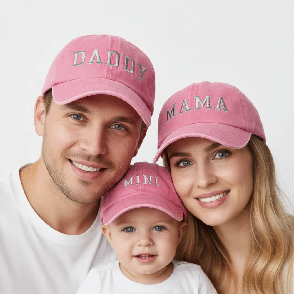 Washed Cotton Daddy Mama Mini Embroidery Caps Adjustable Breathable Parent-Unisex Baseball Hats Vintage Outdoor Sunscreen Hats