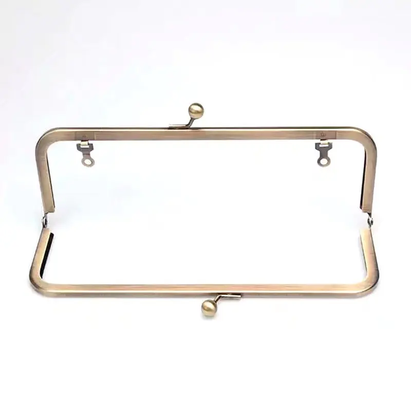 Antique Latão Clutch Bolsa Quadro com Cadeia Loops, Bronze Metal, 9,5x3 polegadas