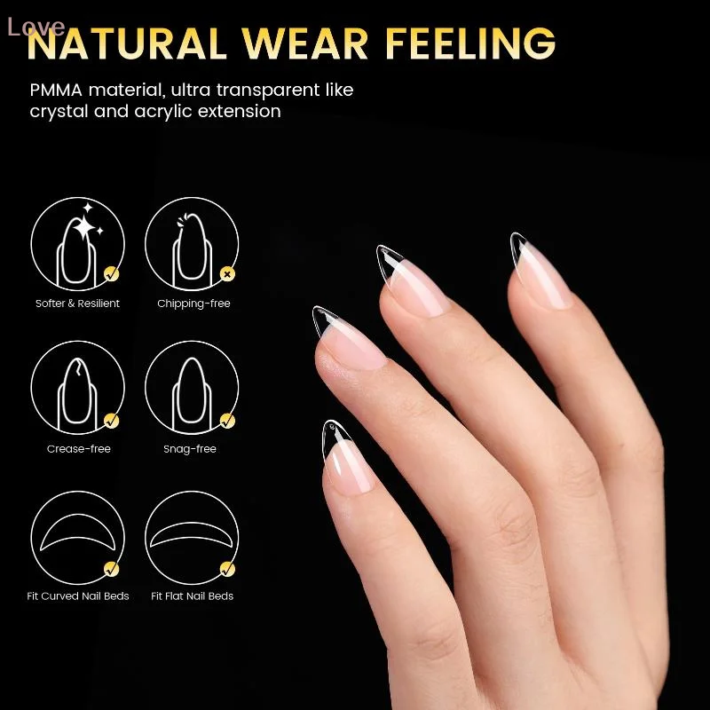 เล็บปลอมทรงอัลมอนด์สั้น [L&P] 288 ชิ้น แบบกึ่งด้าน ปลายใส 12 ขนาด สำหรับทำเล็บแบบเต็มเล็บ