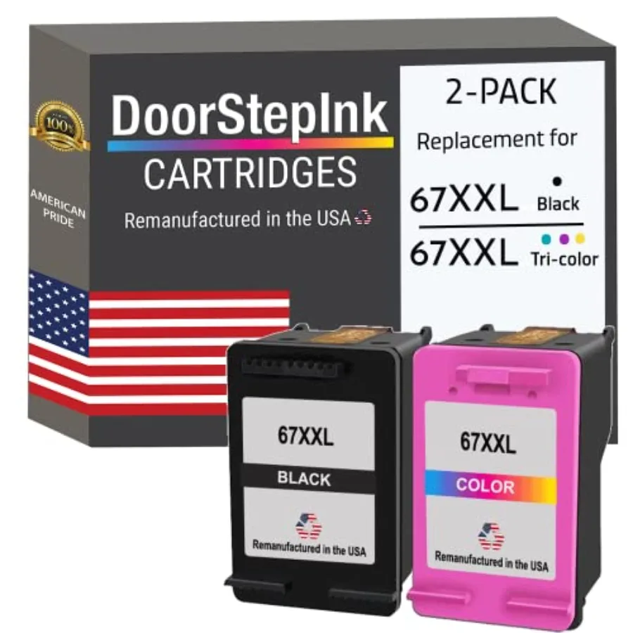

67XXL Black and Color Remanufactured Combo Ink Cartridge Replacement for HP 67XXL - Compatible with DeskJet 2724/2725/2755e/415