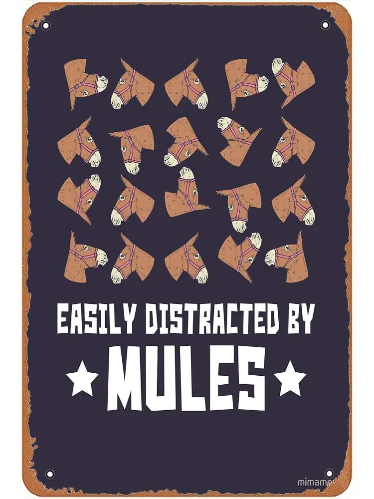 Easily Distracted By Mules Funny Donkey Metal Signs Vintage Man Cave Bar Farm Garage Wall Art Yard Gift 8x12inch