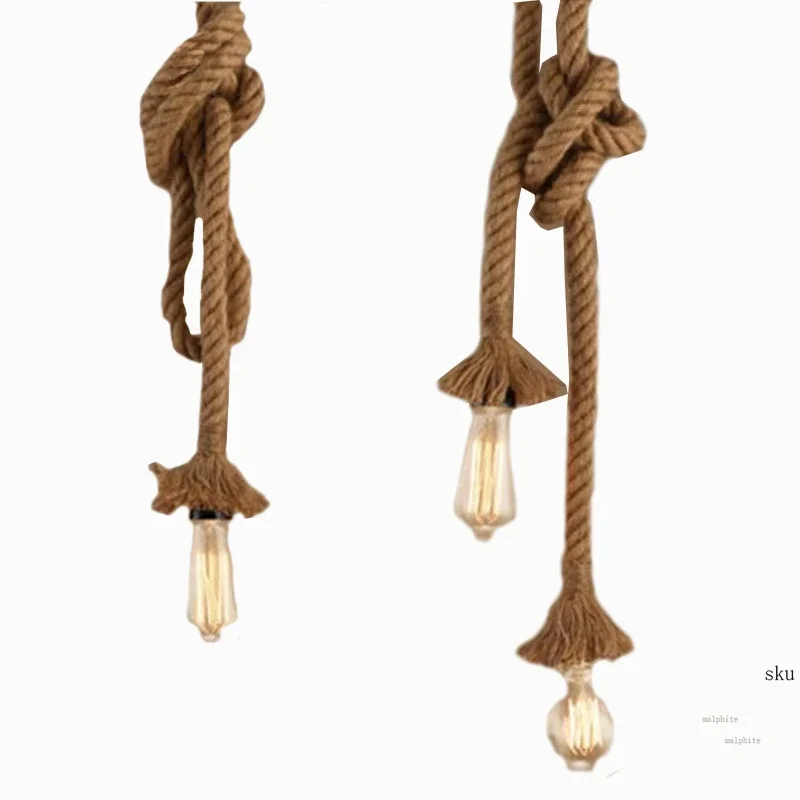Hemp Rope Pendant Lights Vintage Lighting Fixture Retro Industrial Hanging Lamp for Living Room Kitchen Home Light Fixtures Deco
