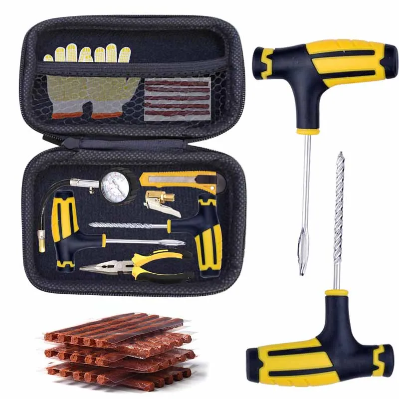 Car Tire Repair Tool Kit with Rubber Strips Tubeless Tyre Puncture Studding Plug Set Auto Bike Truck Motorcycle Tire Repair Tool