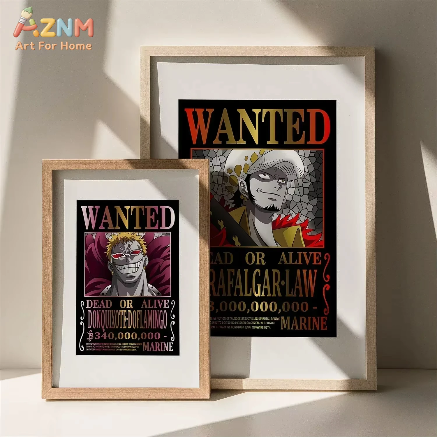 AZNM One Piece Luffy Gear 5 & Zoro Wanted Poster Anime Frameless Canvas Wall Art, Retro Bounty Poster Manga Home Living Room Dec