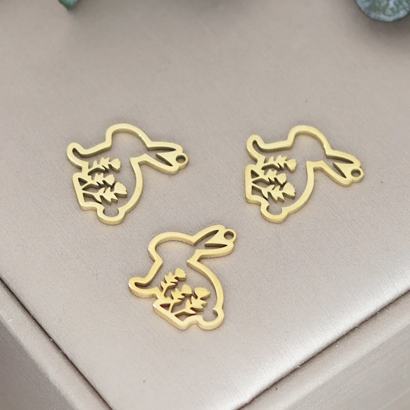 3pcs Flower Rabbit Charm For Jewelry Making Pendant Bracelet Necklace Accessories Diy Supplies Stainless Steel