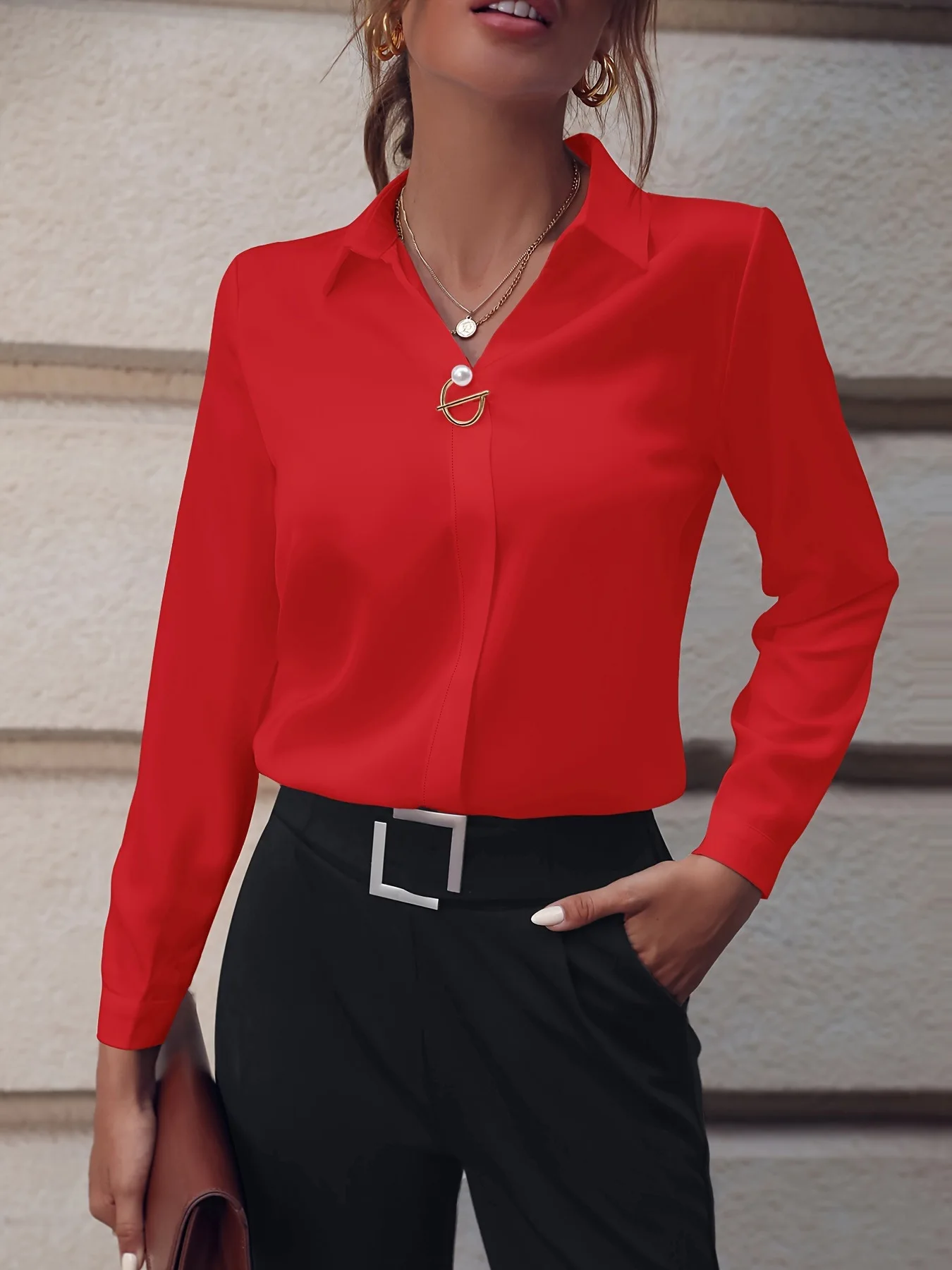 

Women Spring Summer Style Blouses Shirts Lady Office OL Style Turn-down Collar Long Sleeve Solid Color Blusas Tops