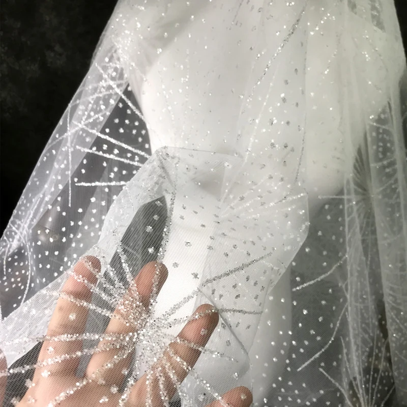 firework sequin tulle fabric Champagne Gold Bronzing Sequins Cloth white Net Dress Fabric Evening dress, costume materials
