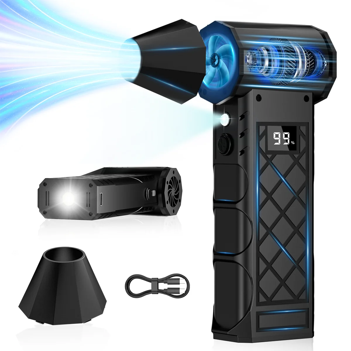 Outdoor Camping Misting Fan - 130000RPM 고속 강력 터보 팬 2*3000mAh
