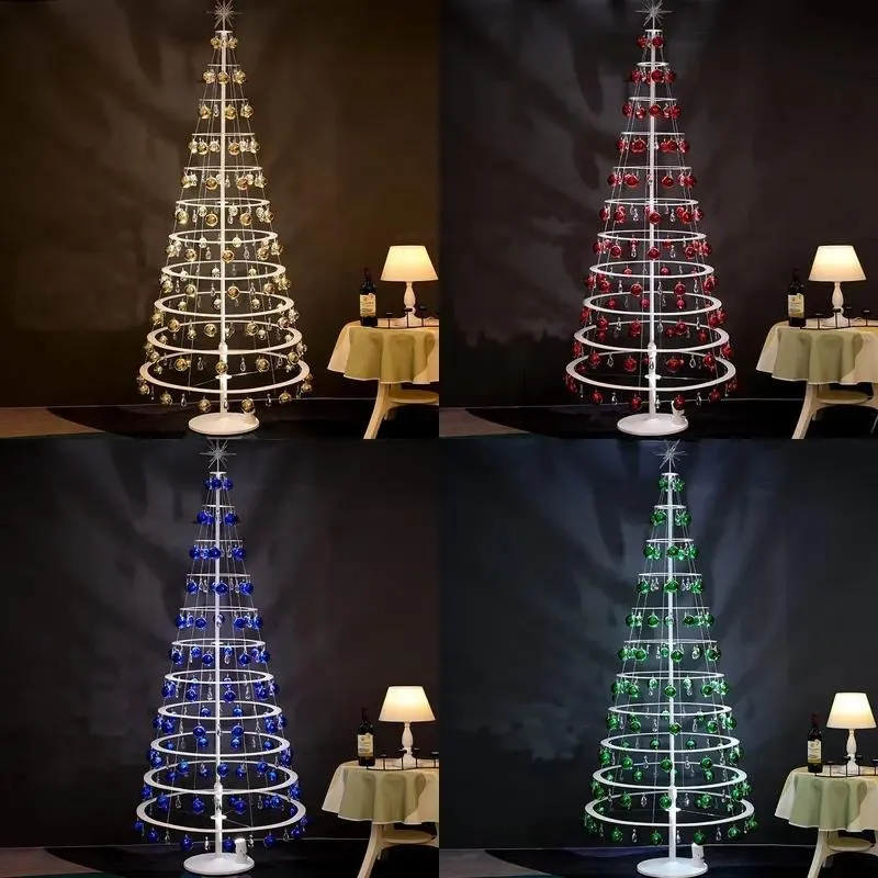 Rotatable LED Crystal Christmas Tree 95x240CM Foldable Indoor Decoration for Home Office Courtyard Party High Quality