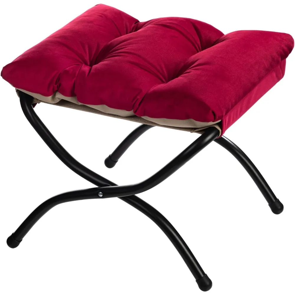 

15"(H) Folding Footrest Stool, Upholstered Small Foldable Ottoman, Accent Padded Sofa Foot Stool for Lazy Chair, Metal Frame Po