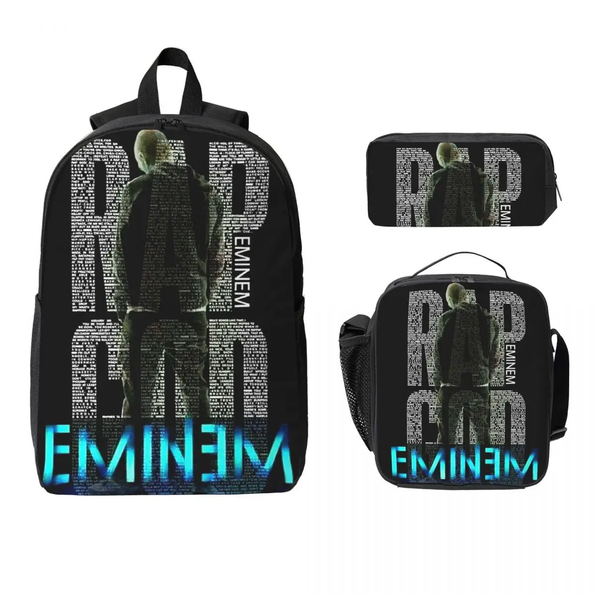 

Rap God Eminem Backpack Student Boys Girls BookBag School Bag Computer Shoulder Bags 3ps Insulated Lunch Bag Pencil Case