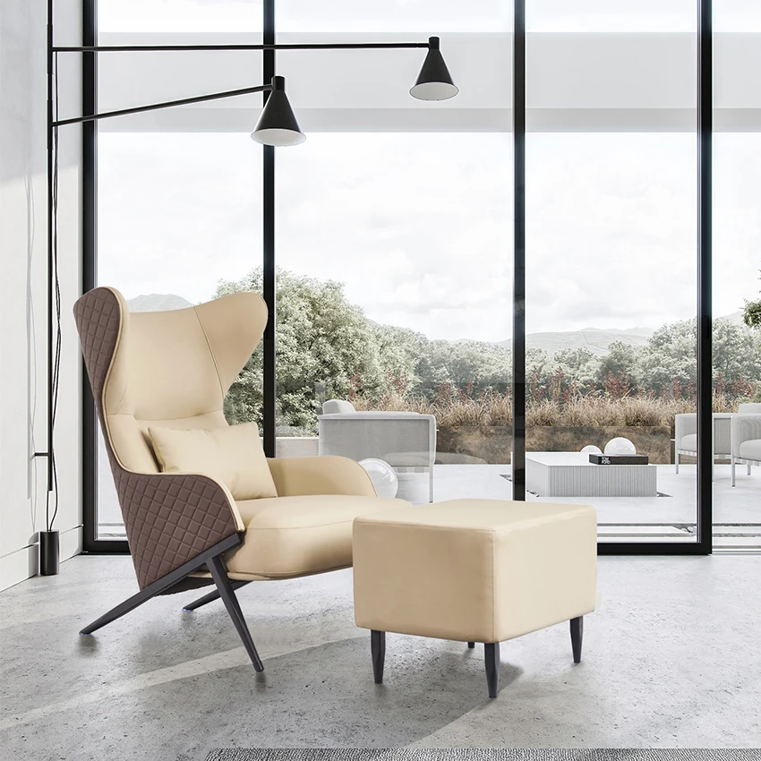 

Modern Furniture Leg Leisure Armchair Lounge Chair Restaurant Leather Aviator Chair with Ottoman Living Room Metal Bedroom Chair