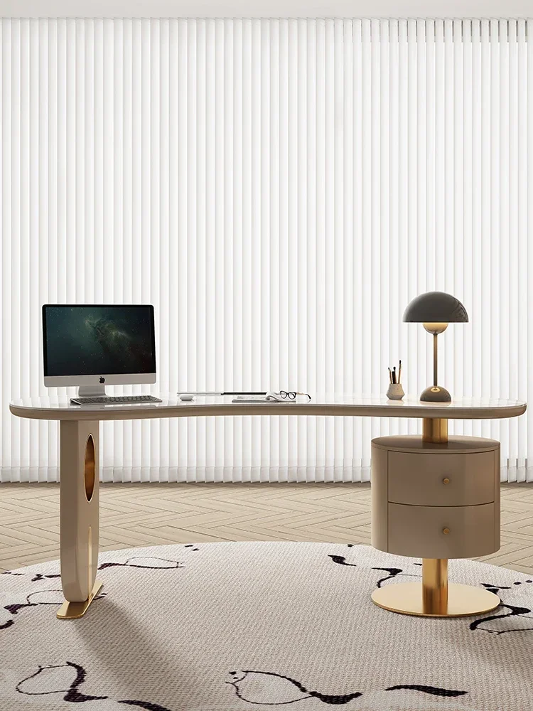 French cream wind rock slate desk Modern household designer light luxury special-shaped computer desk